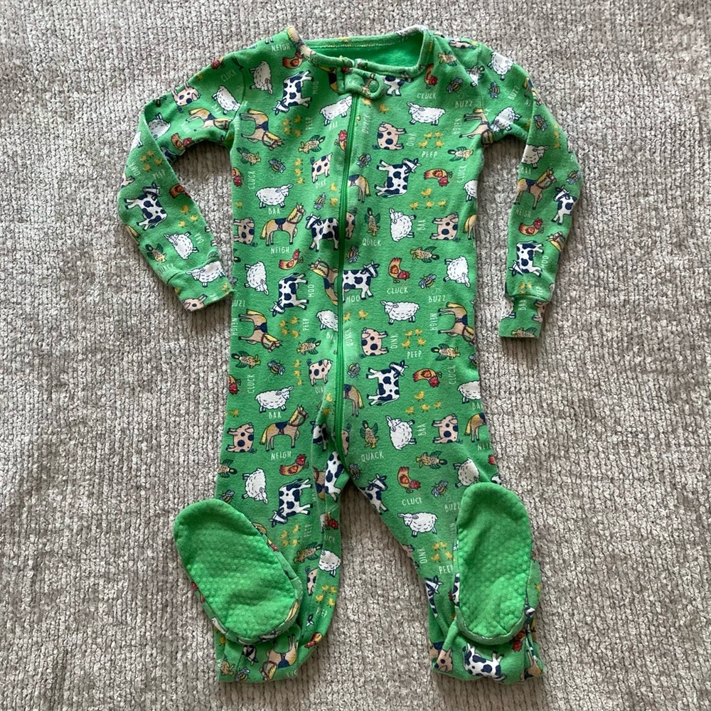 PJ Place Farm Animal Footie Pajamas‎ Green Zip Sleeper 18-24M